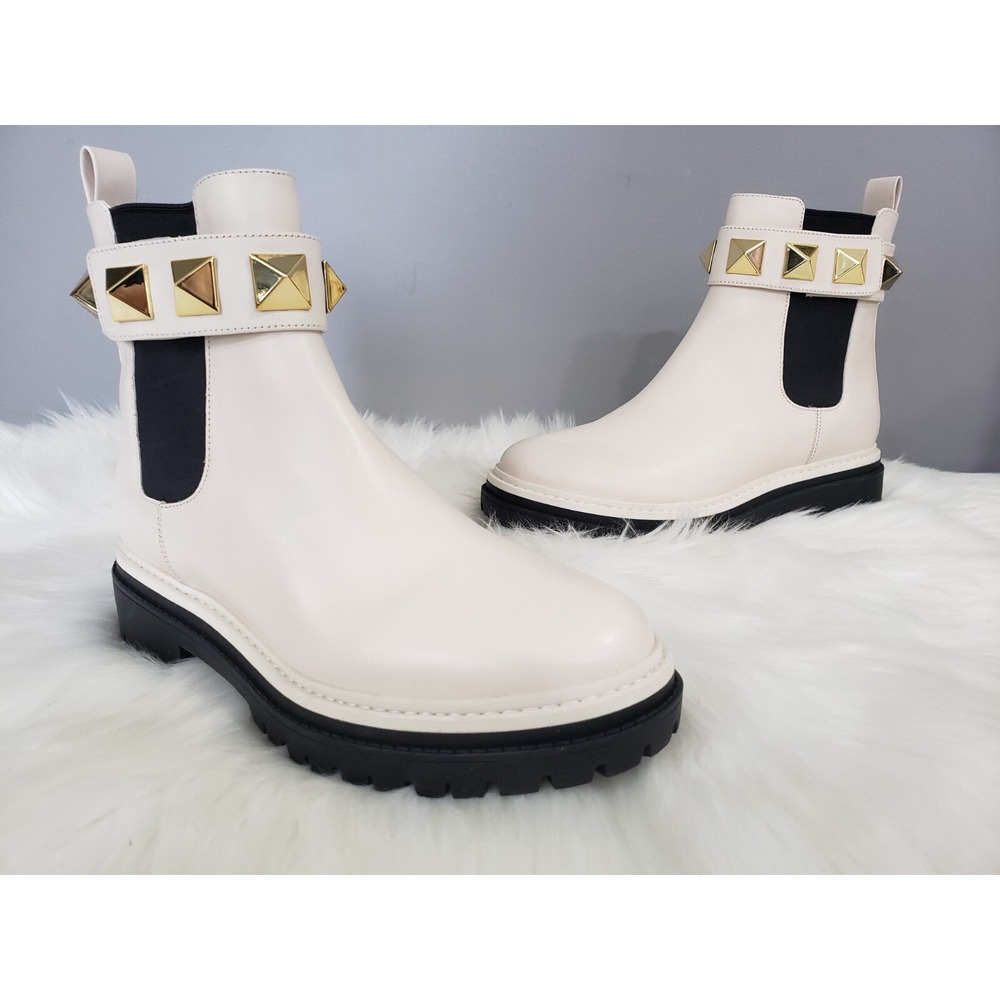NEW SIZE 8 White Gold MICHAEL Michael Kors Stark Pyramid‎ Studs Chelsea Boots